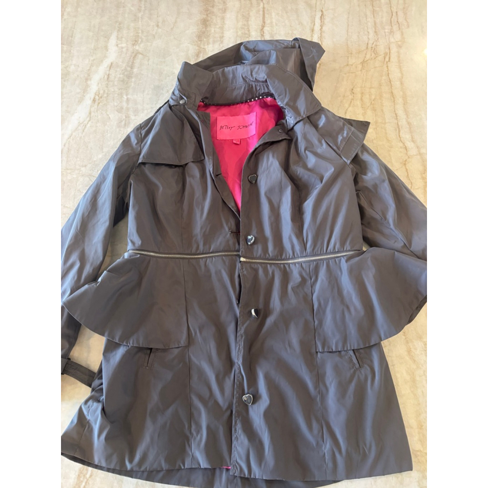 Women's Betsey Johnson Gray & Pink Trench Coat XL